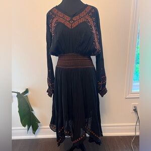 Free People boho embroidered black dress xs
